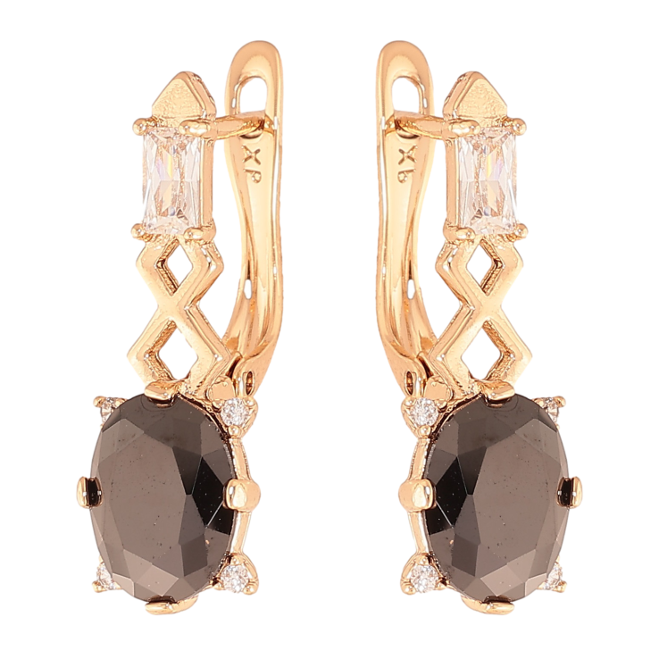 Серьги Xuping цвет Позолота 18K английский замок "Узор с черными кристаллами" фото №6 Серьги Xuping цвет Позолота 18K английский замок "Узор с черными кристаллами" фото №6