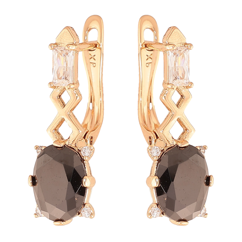 Серьги Xuping цвет Позолота 18K английский замок "Узор с черными кристаллами" фото №1 Серьги Xuping цвет Позолота 18K английский замок "Узор с черными кристаллами" фото №1