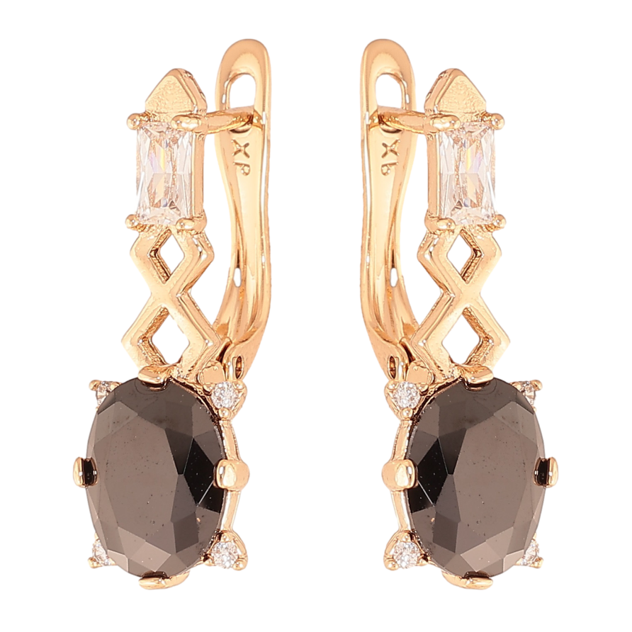 Серьги Xuping цвет Позолота 18K английский замок "Узор с черными кристаллами" фото №1 Серьги Xuping цвет Позолота 18K английский замок "Узор с черными кристаллами" фото №1