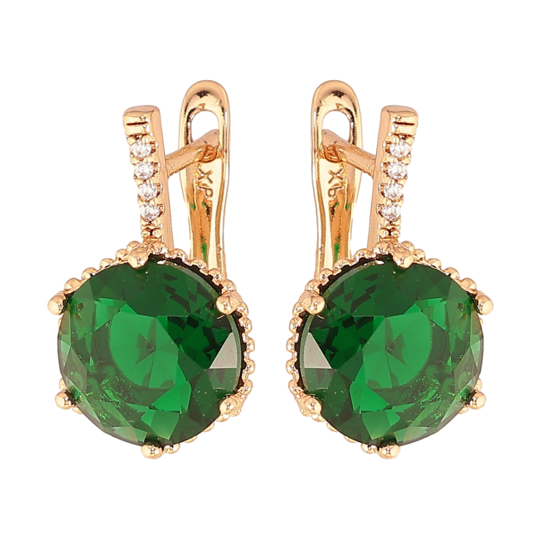 Сережки Xuping колір Позолота 18K англійський замок "Зелені кристали" фото №1 Сережки Xuping колір Позолота 18K англійський замок "Зелені кристали" фото №1