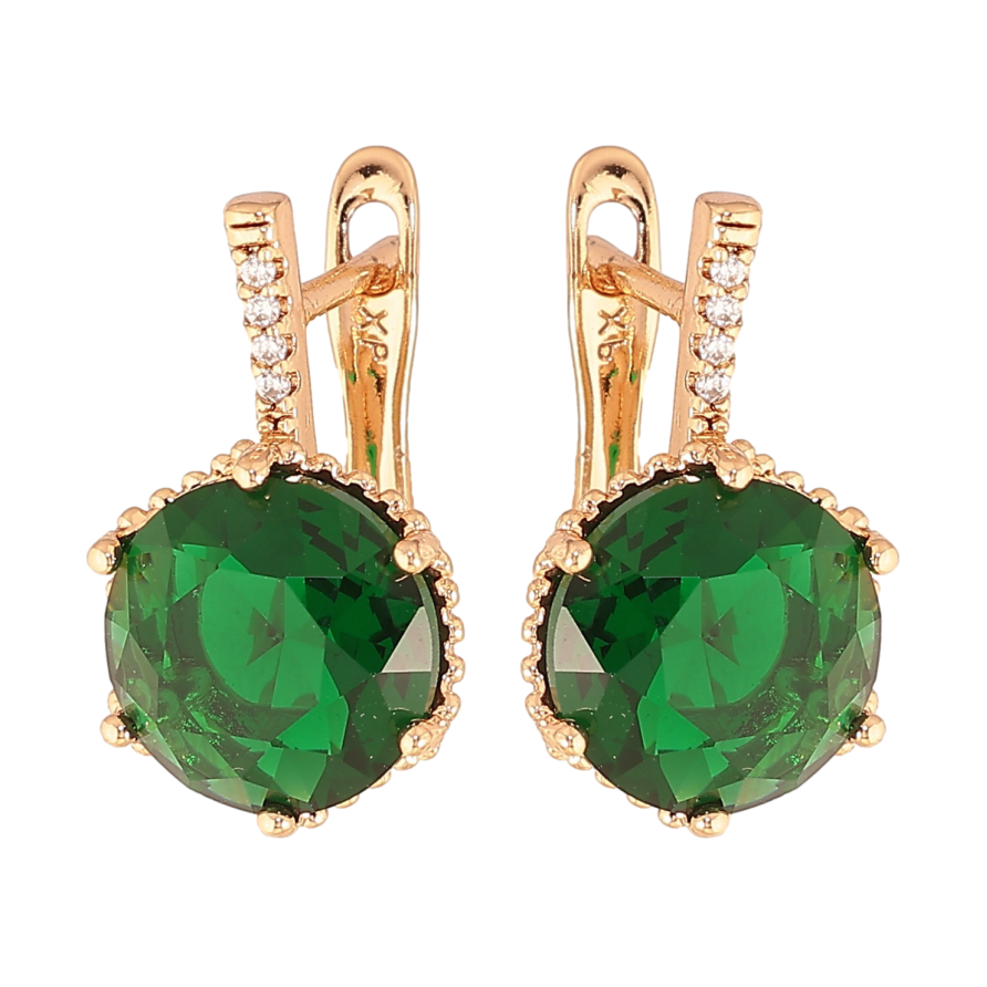 Сережки Xuping колір Позолота 18K англійський замок "Зелені кристали" фото №1