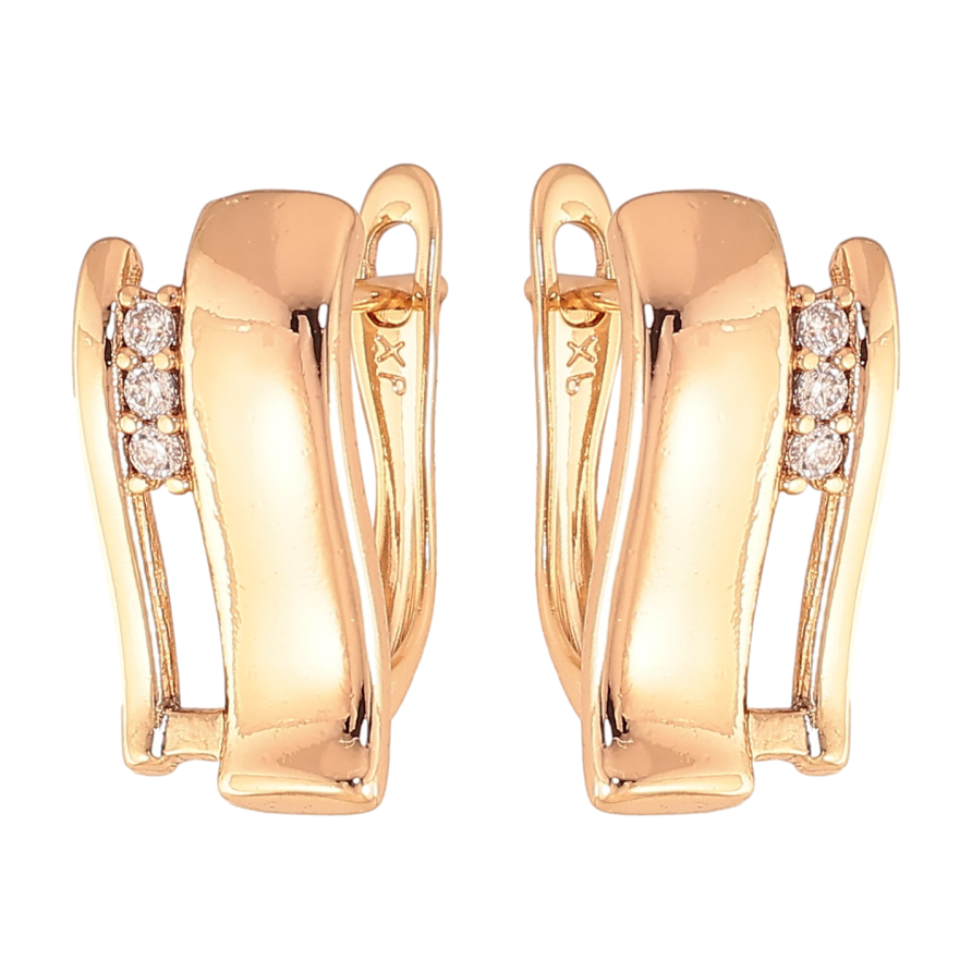 Сережки Xuping колір Позолота 18К англійський замок "Візерунок з кристалами" фото №1