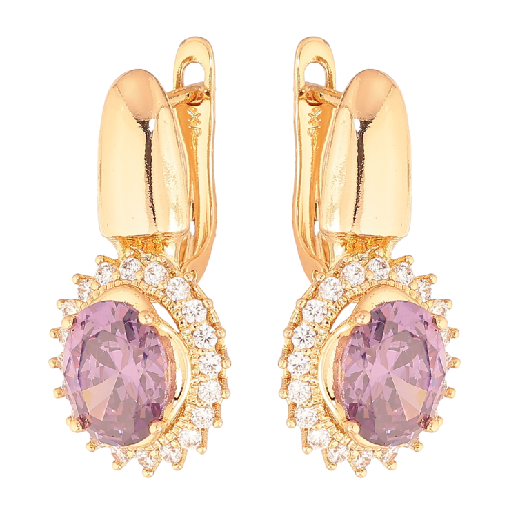 Серьги Xuping цвет Позолота 18K английский замок "Сиреневые кристаллы в обрамлении" фото №8 Серьги Xuping цвет Позолота 18K английский замок "Сиреневые кристаллы в обрамлении" фото №8