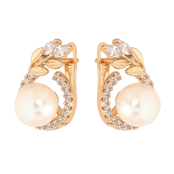 Сережки Xuping колір Позолота 18K англійський замок "Візерунок з перлинами та кристалами" фото №7