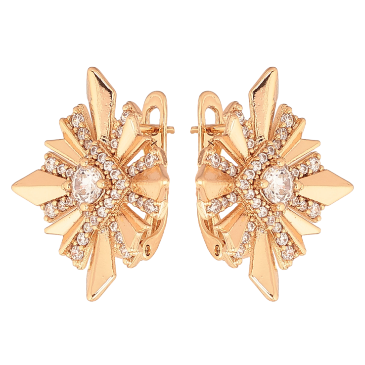 Серьги Xuping цвет Позолота 18К английский замок "Узор с кристаллами" фото №7