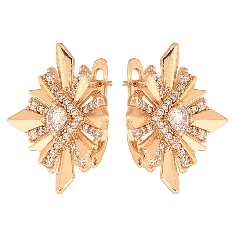 Серьги Xuping цвет Позолота 18К английский замок "Узор с кристаллами" фото №2