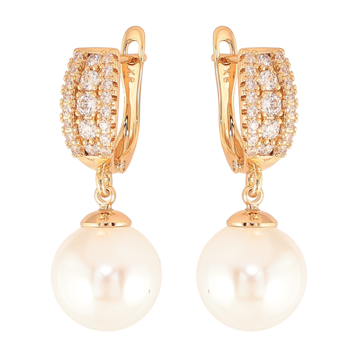 Сережки Xuping колір Позолота 18К англійський замок "Перлинні підвіски" фото №2