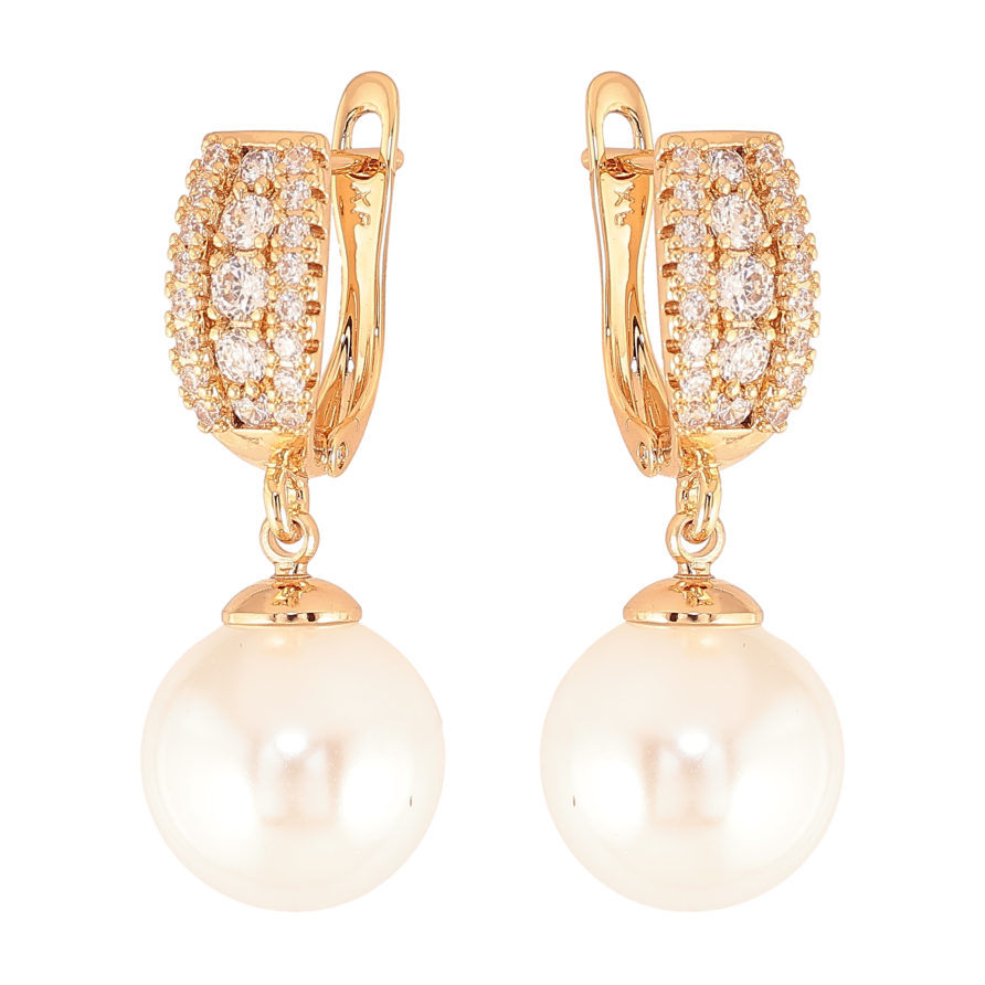 Сережки Xuping колір Позолота 18К англійський замок "Перлинні підвіски" фото №1