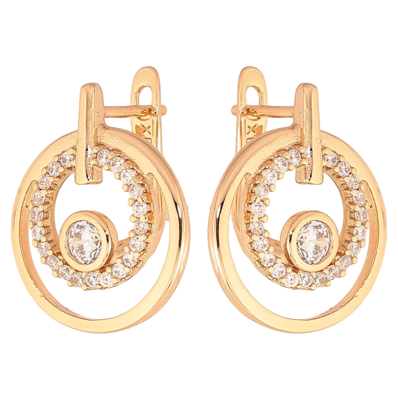 Серьги Xuping цвет Позолота 18К английский замок "Узор с кристаллами" фото №1 Серьги Xuping цвет Позолота 18К английский замок "Узор с кристаллами" фото №1