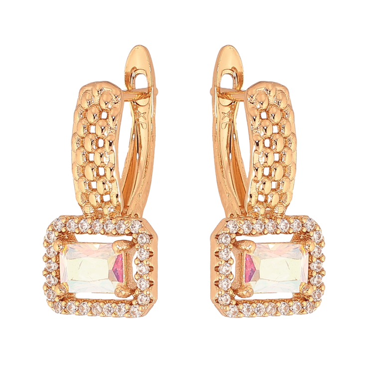 Сережки Xuping колір Позолота 18К англійський замок "Візерунок з райдужним кристалом в обрамленні" фото №18