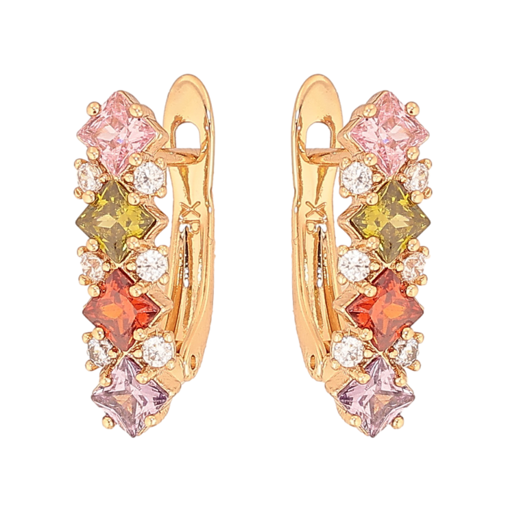 Сережки Xuping колір Позолота 18К англійський замок "Візерунок з різнокольоровими кристалами" фото №6