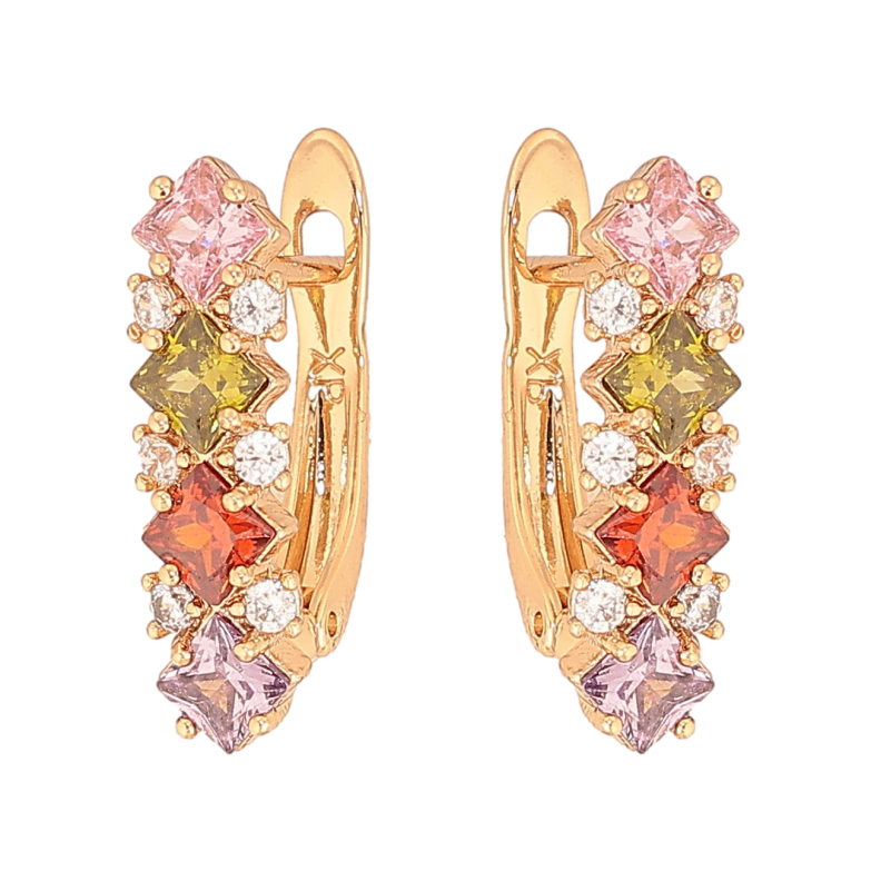 Серьги Xuping цвет Позолота 18К английский замок "Узор с разноцветными кристаллами" фото №1