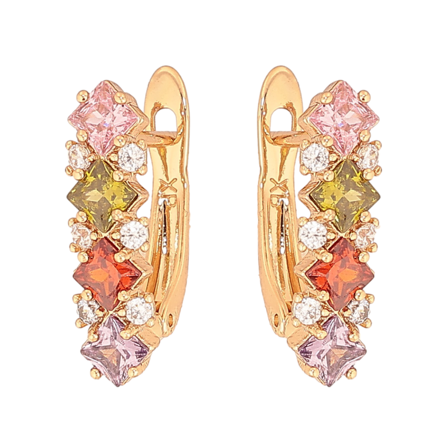 Сережки Xuping колір Позолота 18К англійський замок "Візерунок з різнокольоровими кристалами" фото №1