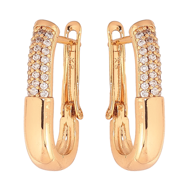 Серьги Xuping цвет Позолота 18К английский замок "Узор с кристаллами" фото №1