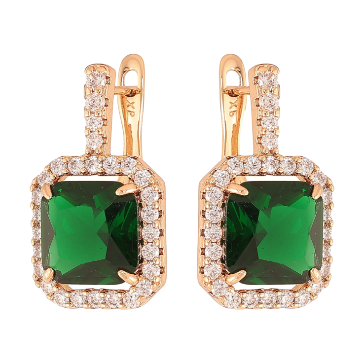 Серьги Xuping цвет Позолота 18К английский замок "Зеленые кристаллы в обрамлении" фото №8 Серьги Xuping цвет Позолота 18К английский замок "Зеленые кристаллы в обрамлении" фото №8