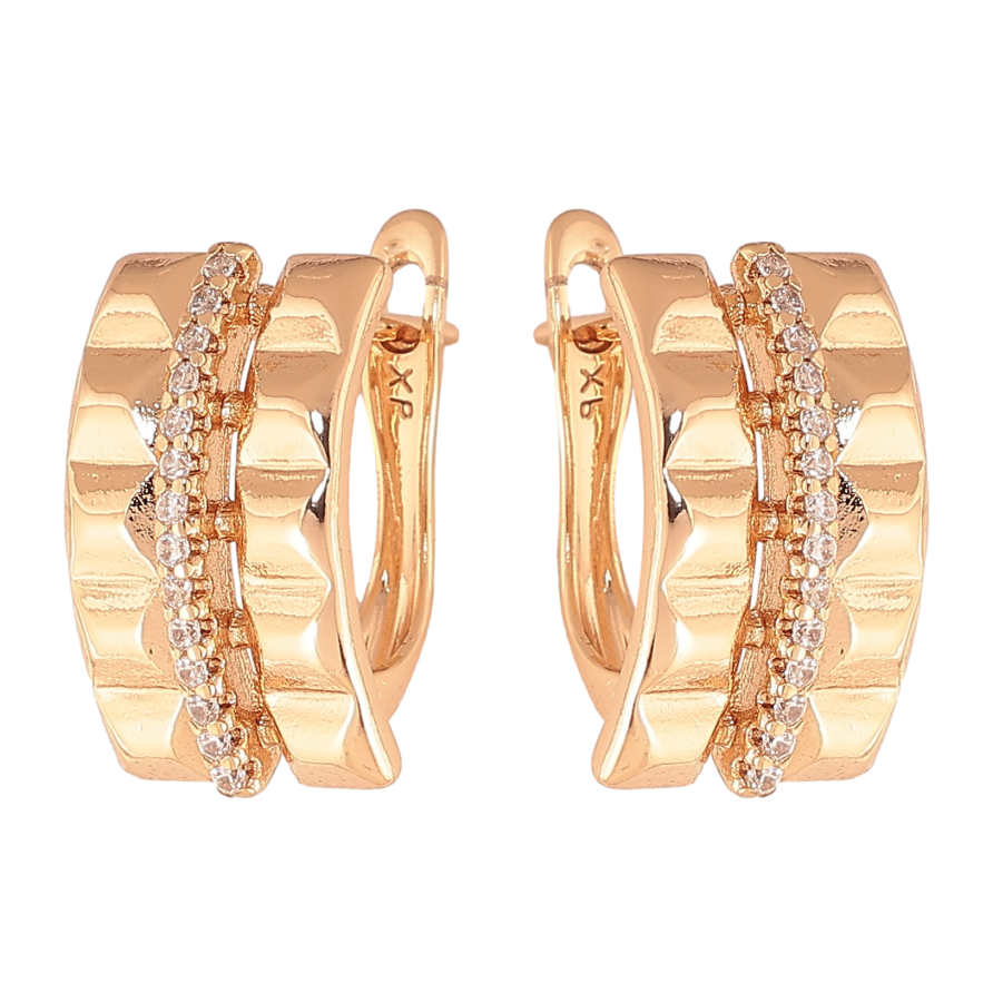 Серьги Xuping цвет Позолота 18К английский замок "Узор с кристаллами" фото №1