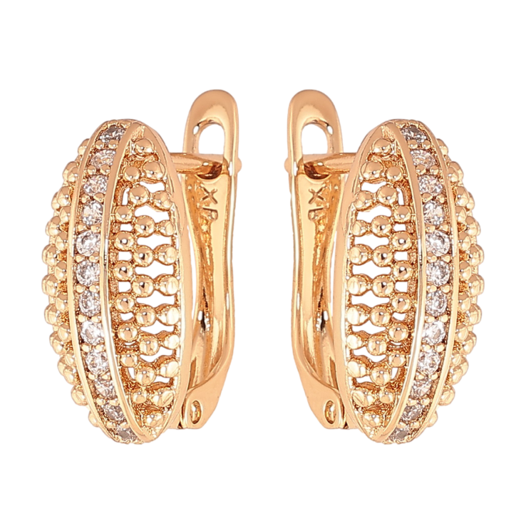 Серьги Xuping цвет Позолота 18К английский замок "Узор с кристаллами" фото №18