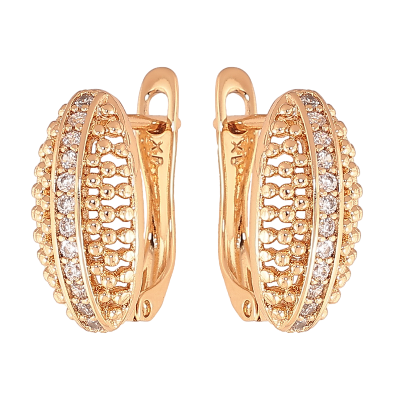 Серьги Xuping цвет Позолота 18К английский замок "Узор с кристаллами" фото №1