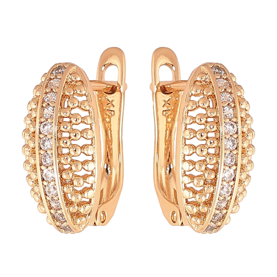 Серьги Xuping цвет Позолота 18К английский замок "Узор с кристаллами" фото №1