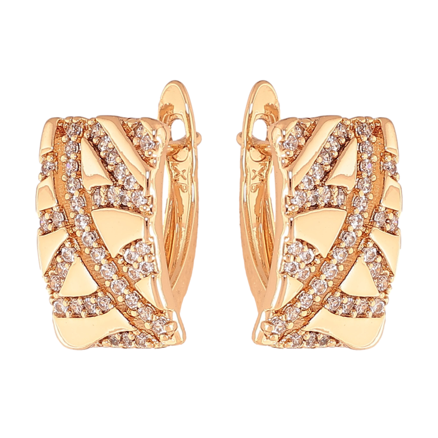 Серьги Xuping цвет Позолота 18К английский замок "Узор с кристаллами"  фото №1