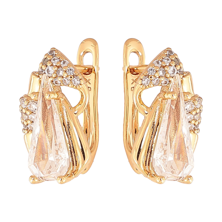 Сережки Xuping колір Позолота 18К англійський замок "Візерунок з кристалами" фото №20