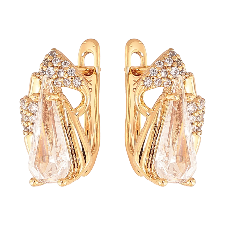 Сережки Xuping колір Позолота 18К англійський замок "Візерунок з кристалами" фото №1