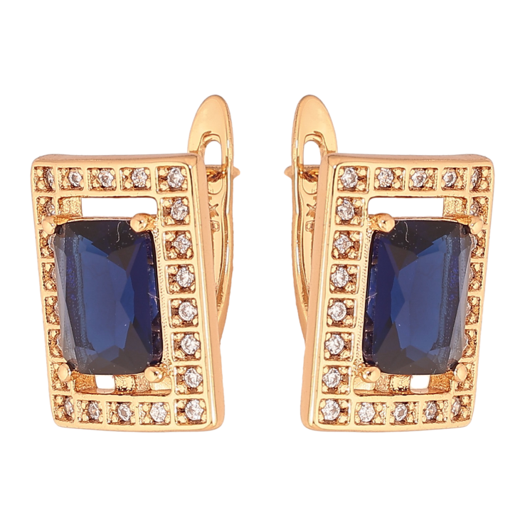Серьги Xuping цвет Позолота 18К английский замок "Прямоугольники с синими кристаллами" фото №8