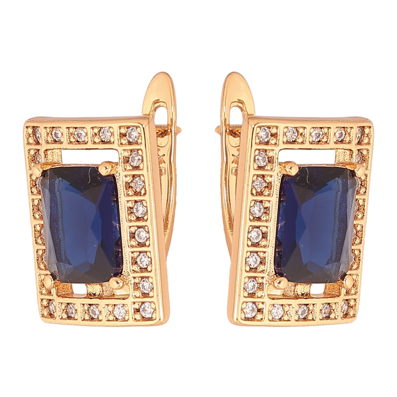 Серьги Xuping цвет Позолота 18К английский замок "Прямоугольники с синими кристаллами" фото №4