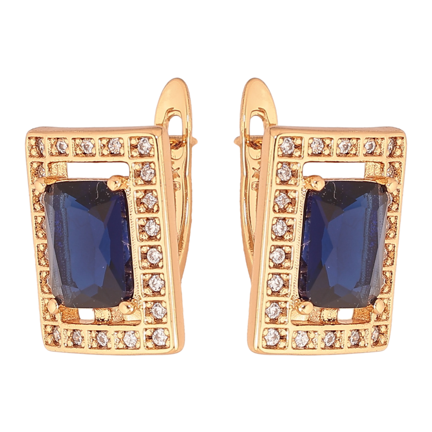 Сережки Xuping колір Позолота 18К англійський замок "Прямокутники з синіми кристалами" фото №1