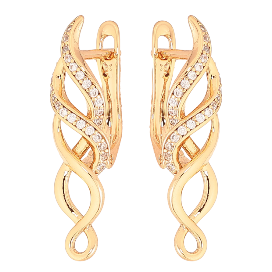 Сережки Xuping колір Позолота 18K англійський замок "Декоративний візерунок із кристалами" фото №1