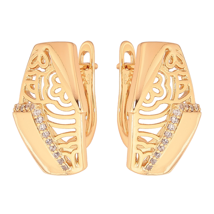 Серьги Xuping цвет Позолота 18К английский замок "Узор с кристаллами" фото №12