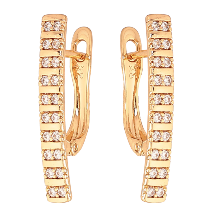 Сережки Xuping колір Позолота 18К англійський замок "Візерунок з кристалами" фото №2