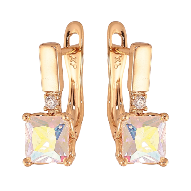 Сережки Xuping колір Позолота 18K англійський замок "Райдужні кристали" фото №15