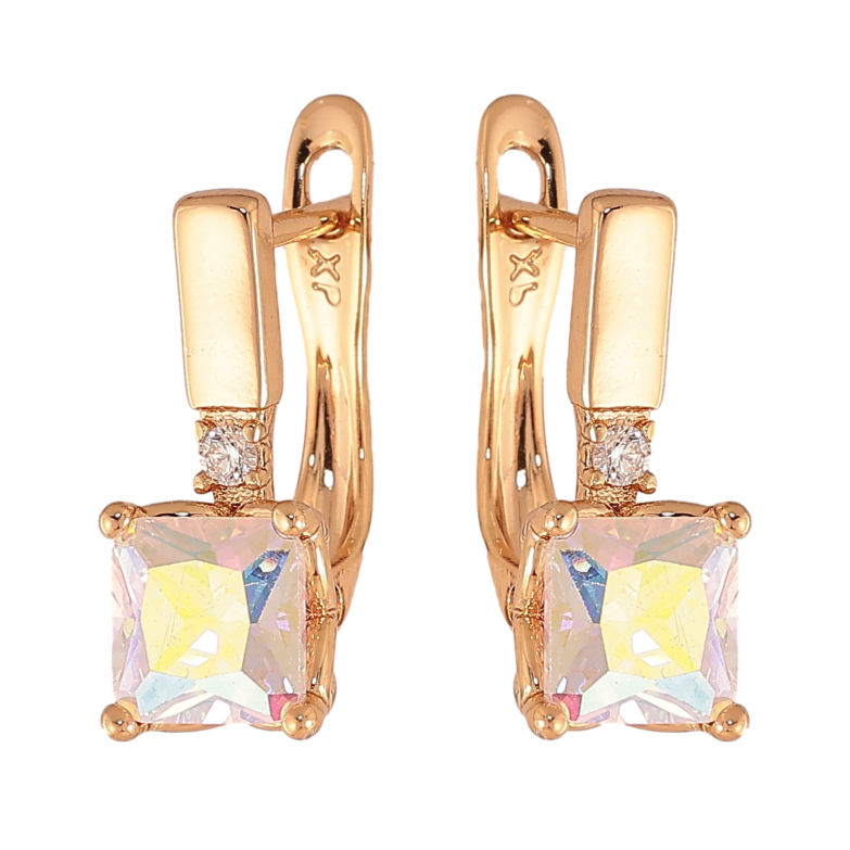 Сережки Xuping колір Позолота 18K англійський замок "Райдужні кристали" фото №1