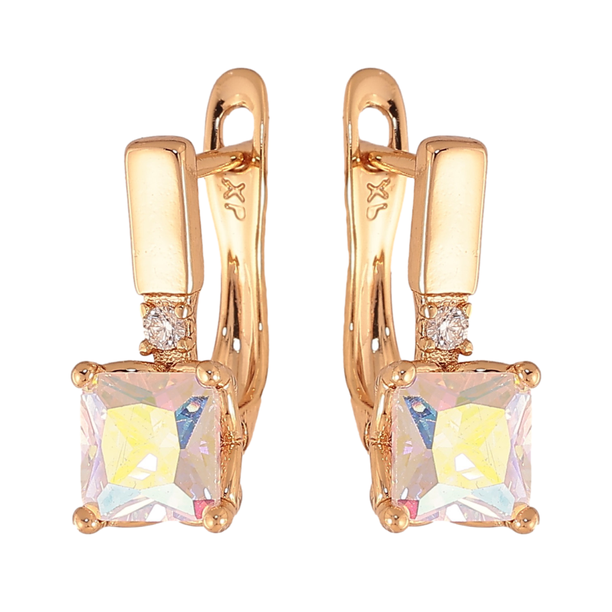 Сережки Xuping колір Позолота 18K англійський замок "Райдужні кристали" фото №1
