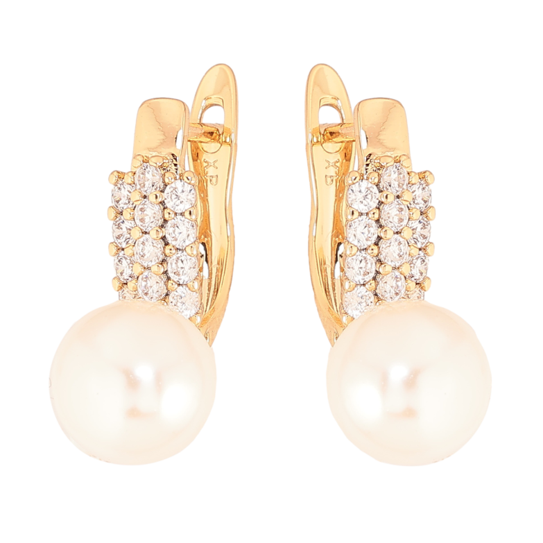 Сережки Xuping колір Позолота 18K англійський замок "Інкрустація кристалами з перлинами" фото №1