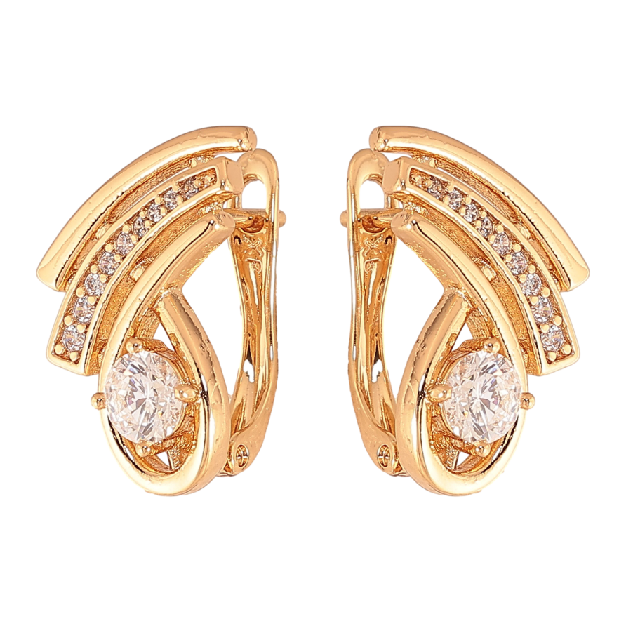 Сережки Xuping колір Позолота 18K англійський замок "Візерунок з кристалами" фото №1