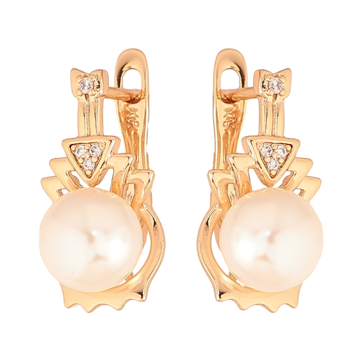 Серьги Xuping цвет Позолота 18К английский замок "Узор с жемчужинами" фото №24