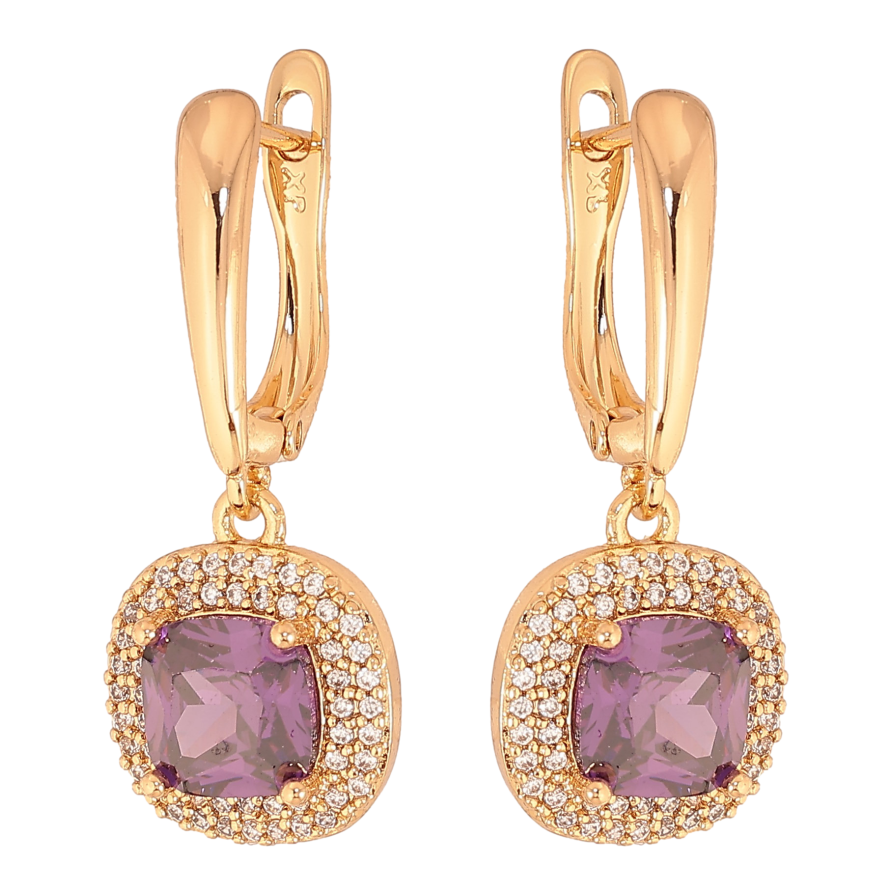 Серьги Xuping цвет Позолота 18К английский замок "Подвески с сиреневыми кристаллами" фото №1 Серьги Xuping цвет Позолота 18К английский замок "Подвески с сиреневыми кристаллами" фото №1