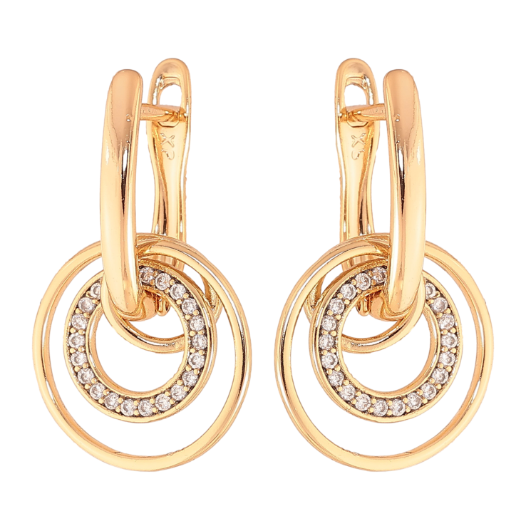 Серьги Xuping цвет Позолота 18К английский замок "Кольца с кристаллами" 2 в 1 фото №13