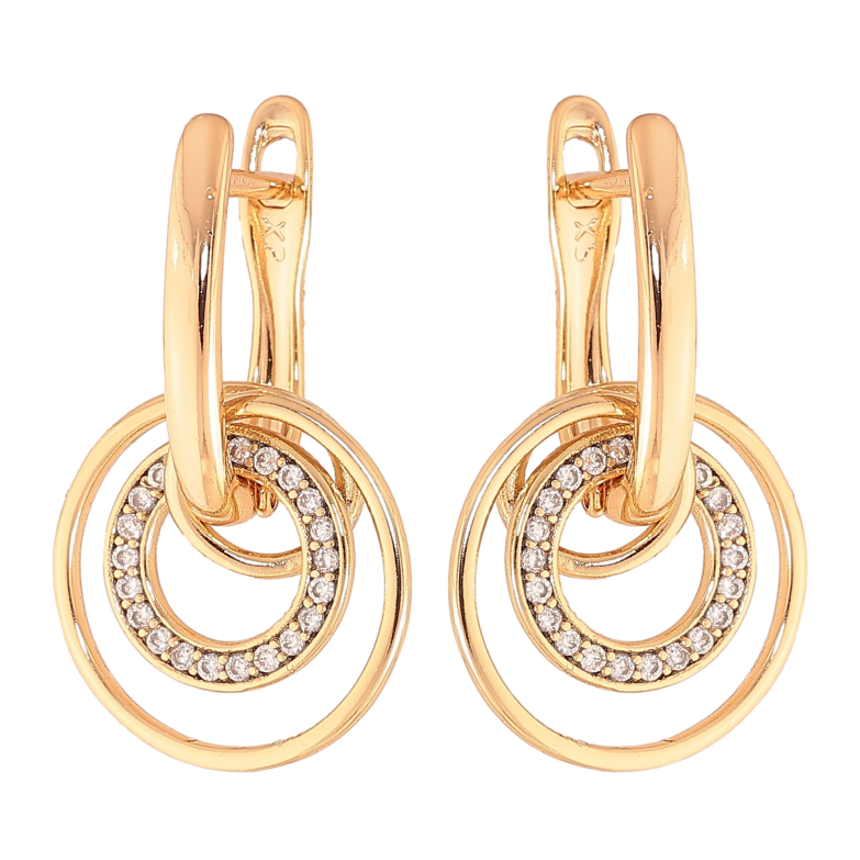 Серьги Xuping цвет Позолота 18К английский замок "Кольца с кристаллами" 2 в 1 фото №1