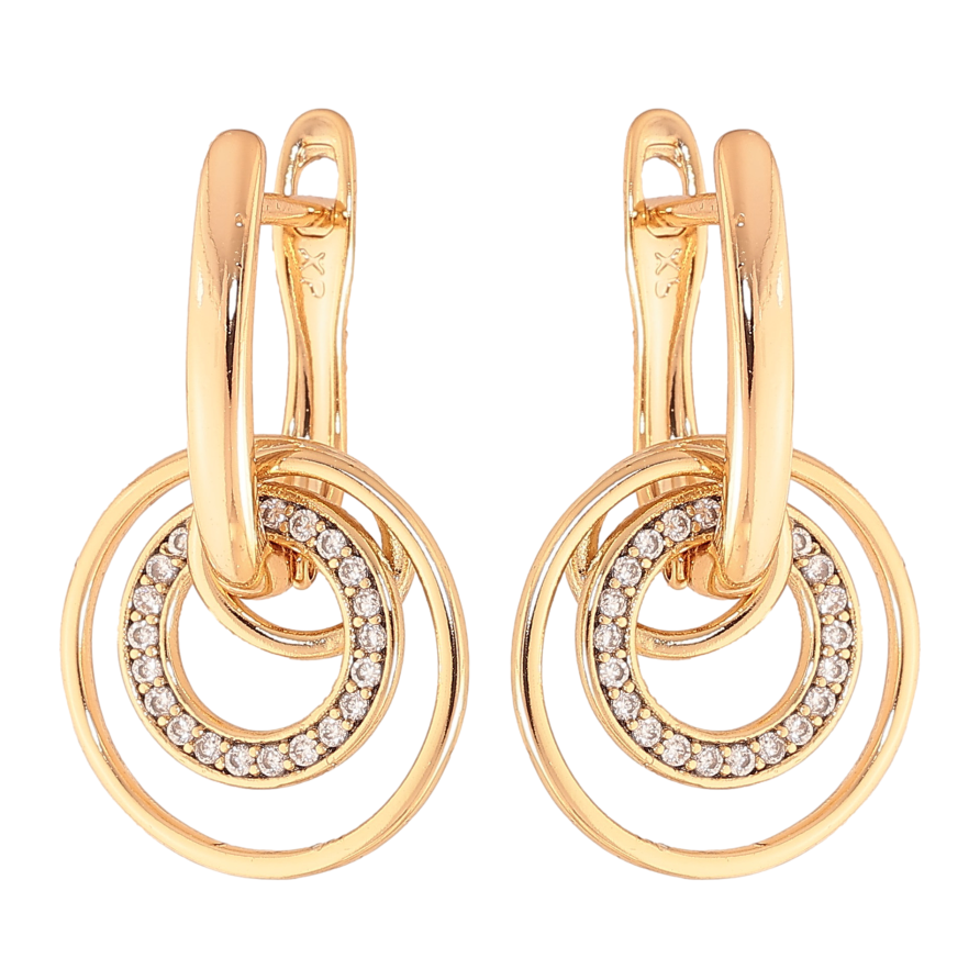 Серьги Xuping цвет Позолота 18К английский замок "Кольца с кристаллами" 2 в 1 фото №1
