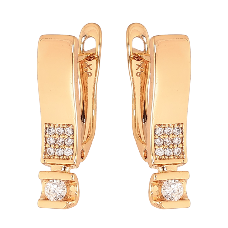 Серьги Xuping цвет Позолота 18К английский замок "Узор с кристаллами" фото №7