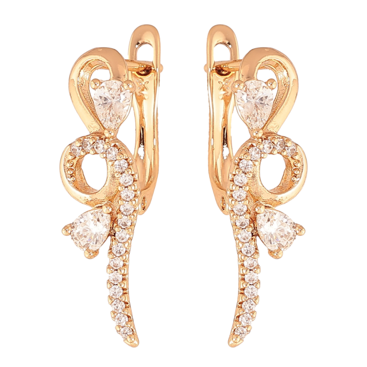 Сережки Xuping колір Позолота 18К англійський замок "Візерунок з кристалами" фото №2