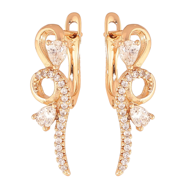 Серьги Xuping цвет Позолота 18К английский замок "Узор с кристаллами" фото №1