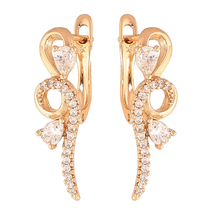 Серьги Xuping цвет Позолота 18К английский замок "Узор с кристаллами" фото №1