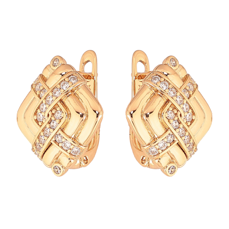 Сережки Xuping колір Позолота 18K англійський замок "Ромби з візерунком кристалами" фото №1