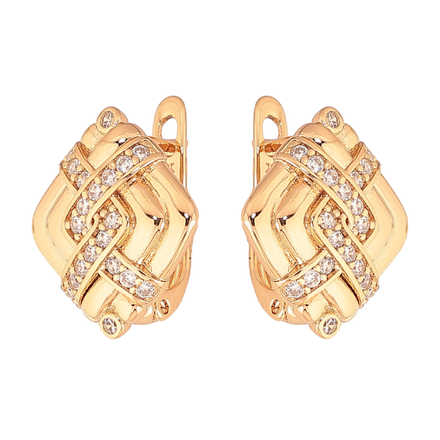 Сережки Xuping колір Позолота 18K англійський замок "Ромби з візерунком кристалами" фото №1