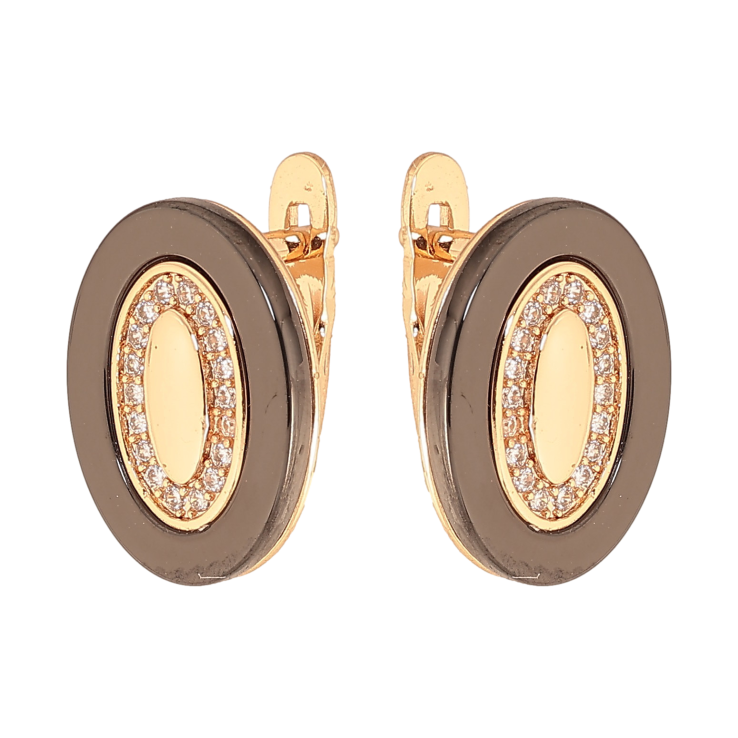 Серьги Xuping цвет Позолота 18K английский замок "Овалы из черной керамики с кристаллом" фото №17 Серьги Xuping цвет Позолота 18K английский замок "Овалы из черной керамики с кристаллом" фото №17