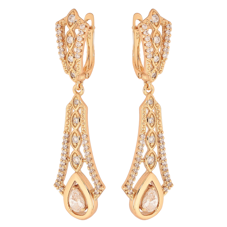 Серьги Xuping цвет Позолота 18К английский замок "Изящные подвески с кристаллами" фото №16